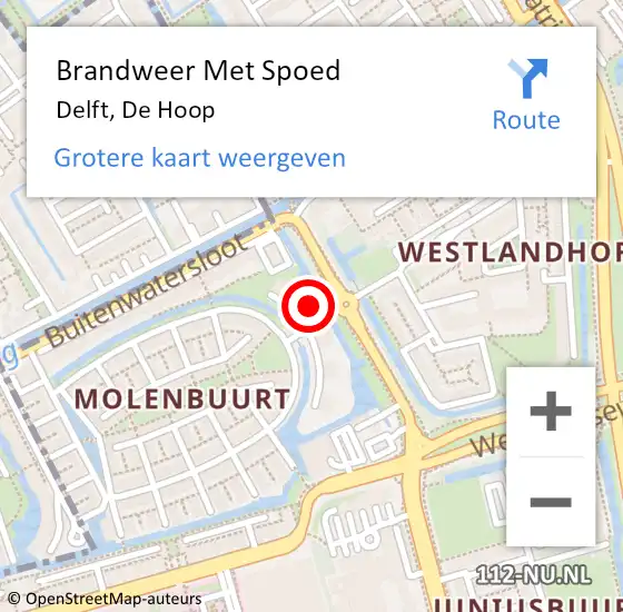 Locatie op kaart van de 112 melding: Brandweer Met Spoed Naar Delft, De Hoop op 2 augustus 2024 18:10