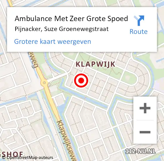 Locatie op kaart van de 112 melding: Ambulance Met Zeer Grote Spoed Naar Pijnacker, Suze Groenewegstraat op 2 augustus 2024 18:11