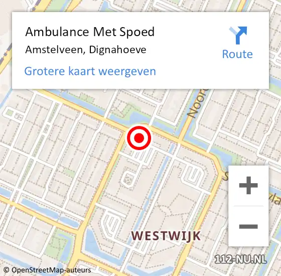 Locatie op kaart van de 112 melding: Ambulance Met Spoed Naar Amstelveen, Dignahoeve op 2 augustus 2024 18:26