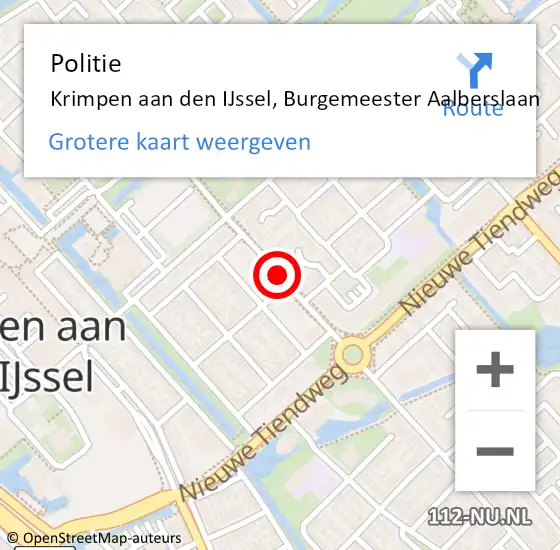 Locatie op kaart van de 112 melding: Politie Krimpen aan den IJssel, Burgemeester Aalberslaan op 15 oktober 2014 08:24