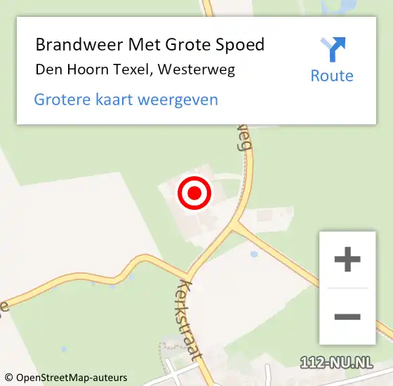 Locatie op kaart van de 112 melding: Brandweer Met Grote Spoed Naar Den Hoorn Texel, Westerweg op 15 oktober 2014 08:25