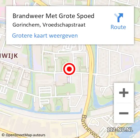 Locatie op kaart van de 112 melding: Brandweer Met Grote Spoed Naar Gorinchem, Vroedschapstraat op 2 augustus 2024 18:58