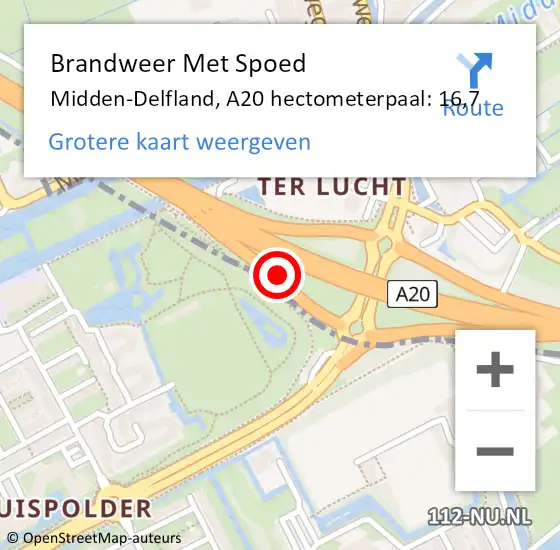 Locatie op kaart van de 112 melding: Brandweer Met Spoed Naar Midden-Delfland, A20 hectometerpaal: 16,7 op 2 augustus 2024 19:02