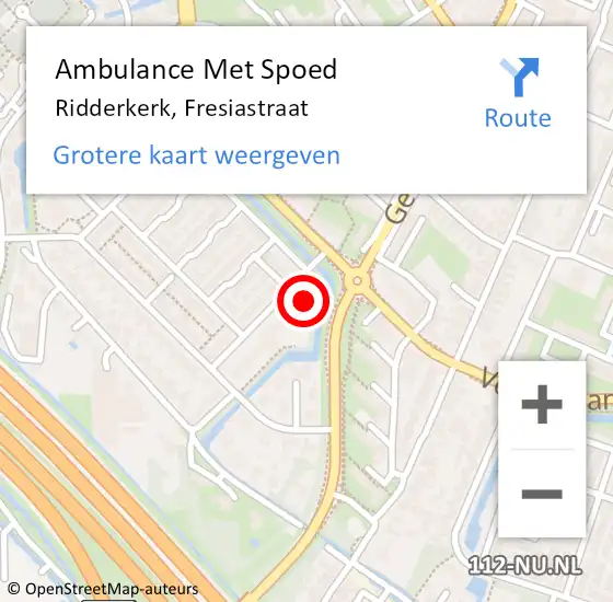 Locatie op kaart van de 112 melding: Ambulance Met Spoed Naar Ridderkerk, Fresiastraat op 2 augustus 2024 19:02