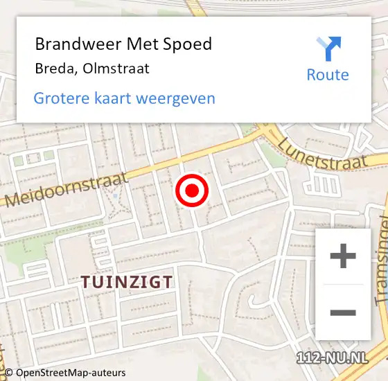 Locatie op kaart van de 112 melding: Brandweer Met Spoed Naar Breda, Olmstraat op 2 augustus 2024 19:08