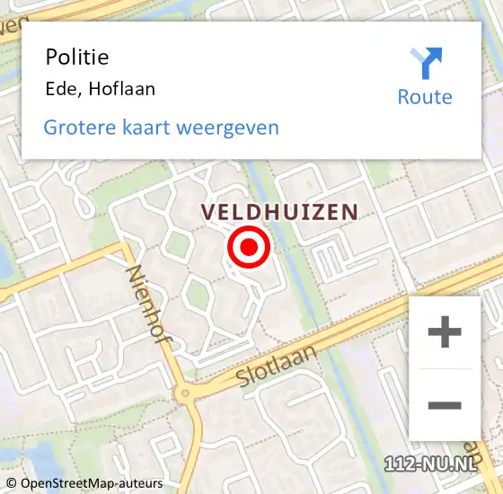 Locatie op kaart van de 112 melding: Politie Ede, Hoflaan op 2 augustus 2024 19:09