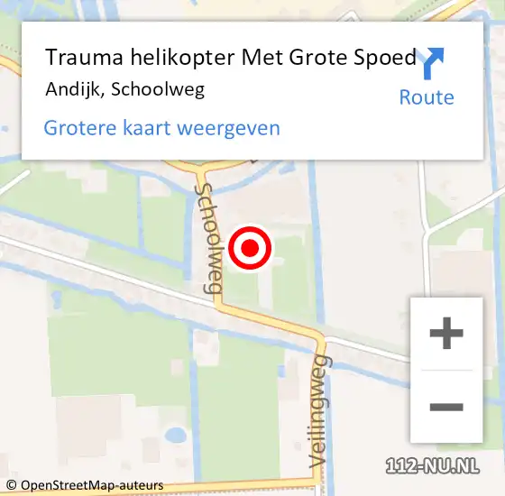 Locatie op kaart van de 112 melding: Trauma helikopter Met Grote Spoed Naar Andijk, Schoolweg op 2 augustus 2024 19:15