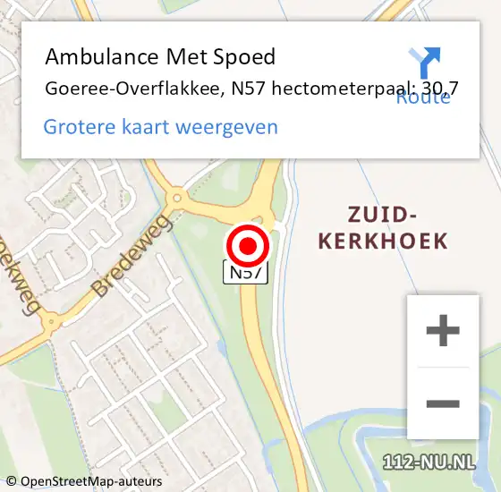Locatie op kaart van de 112 melding: Ambulance Met Spoed Naar Goeree-Overflakkee, N57 hectometerpaal: 30,7 op 2 augustus 2024 19:16