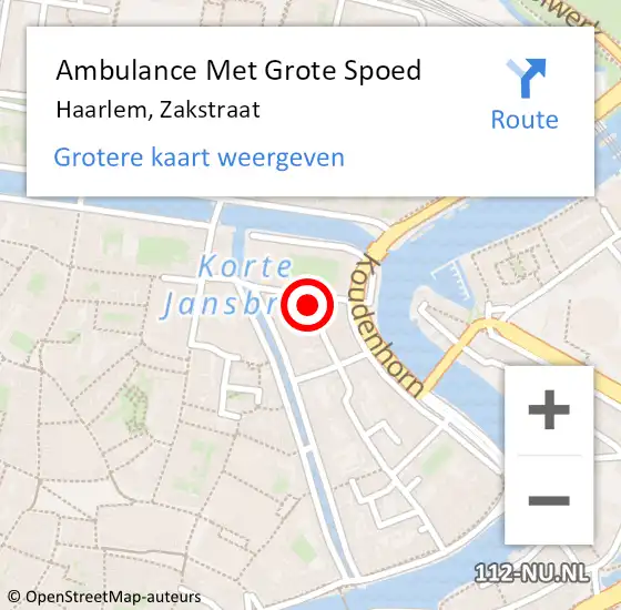 Locatie op kaart van de 112 melding: Ambulance Met Grote Spoed Naar Haarlem, Zakstraat op 2 augustus 2024 19:16