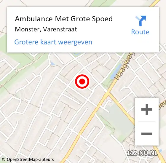 Locatie op kaart van de 112 melding: Ambulance Met Grote Spoed Naar Monster, Varenstraat op 2 augustus 2024 19:33