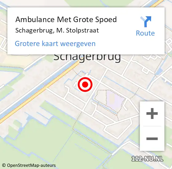 Locatie op kaart van de 112 melding: Ambulance Met Grote Spoed Naar Schagerbrug, M. Stolpstraat op 2 augustus 2024 19:35