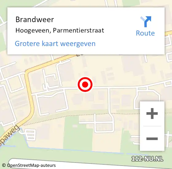 Locatie op kaart van de 112 melding: Brandweer Hoogeveen, Parmentierstraat op 2 augustus 2024 19:46