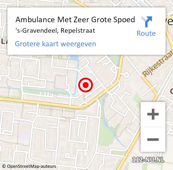 Locatie op kaart van de 112 melding: Ambulance Met Zeer Grote Spoed Naar 's-Gravendeel, Repelstraat op 2 augustus 2024 19:54