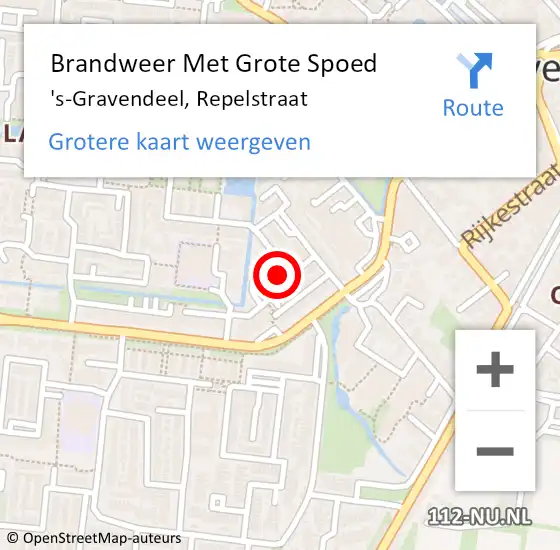 Locatie op kaart van de 112 melding: Brandweer Met Grote Spoed Naar 's-Gravendeel, Repelstraat op 2 augustus 2024 19:54