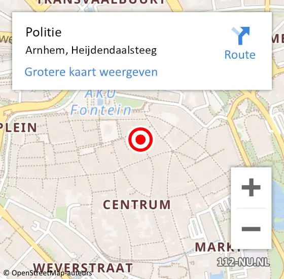 Locatie op kaart van de 112 melding: Politie Arnhem, Heijdendaalsteeg op 2 augustus 2024 19:58