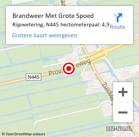 Locatie op kaart van de 112 melding: Brandweer Met Grote Spoed Naar Rijpwetering, N445 hectometerpaal: 4,9 op 15 oktober 2014 08:32