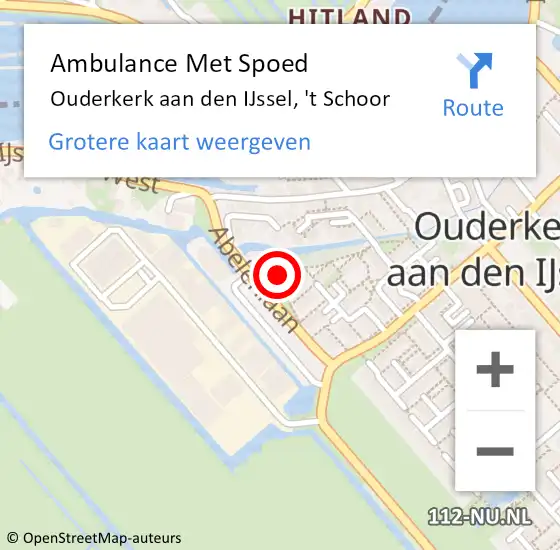 Locatie op kaart van de 112 melding: Ambulance Met Spoed Naar Ouderkerk aan den IJssel, 't Schoor op 2 augustus 2024 20:07