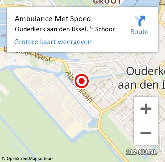 Locatie op kaart van de 112 melding: Ambulance Met Spoed Naar Ouderkerk aan den IJssel, 't Schoor op 2 augustus 2024 20:07