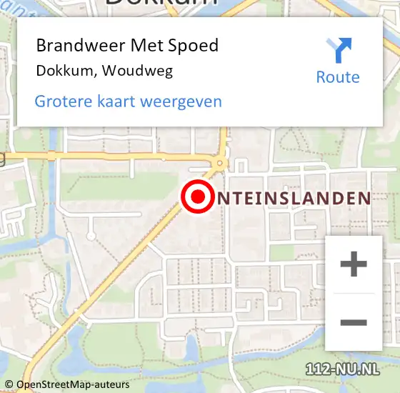 Locatie op kaart van de 112 melding: Brandweer Met Spoed Naar Dokkum, Woudweg op 2 augustus 2024 20:08