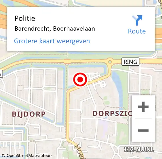 Locatie op kaart van de 112 melding: Politie Barendrecht, Boerhaavelaan op 2 augustus 2024 20:22