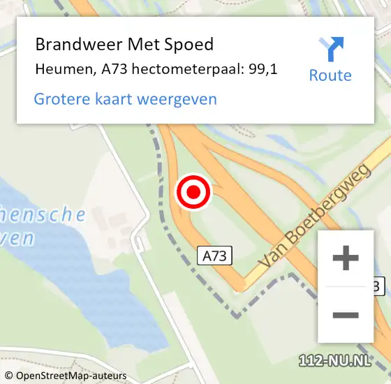 Locatie op kaart van de 112 melding: Brandweer Met Spoed Naar Heumen, A73 hectometerpaal: 99,1 op 2 augustus 2024 20:23