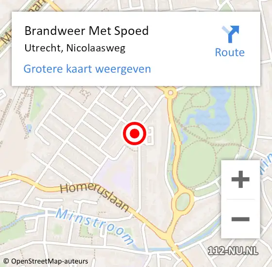 Locatie op kaart van de 112 melding: Brandweer Met Spoed Naar Utrecht, Nicolaasweg op 2 augustus 2024 20:27