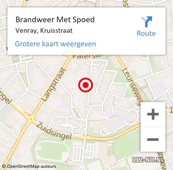 Locatie op kaart van de 112 melding: Brandweer Met Spoed Naar Venray, Kruisstraat op 2 augustus 2024 20:35