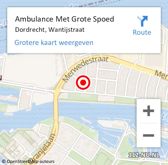 Locatie op kaart van de 112 melding: Ambulance Met Grote Spoed Naar Dordrecht, Wantijstraat op 2 augustus 2024 20:38