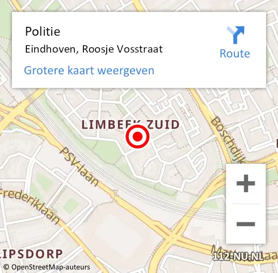 Locatie op kaart van de 112 melding: Politie Eindhoven, Roosje Vosstraat op 2 augustus 2024 20:50