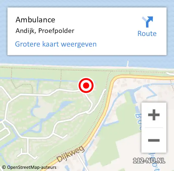 Locatie op kaart van de 112 melding: Ambulance Andijk, Proefpolder op 2 augustus 2024 20:58