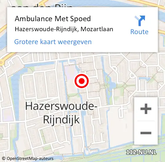 Locatie op kaart van de 112 melding: Ambulance Met Spoed Naar Hazerswoude-Rijndijk, Mozartlaan op 2 augustus 2024 21:11