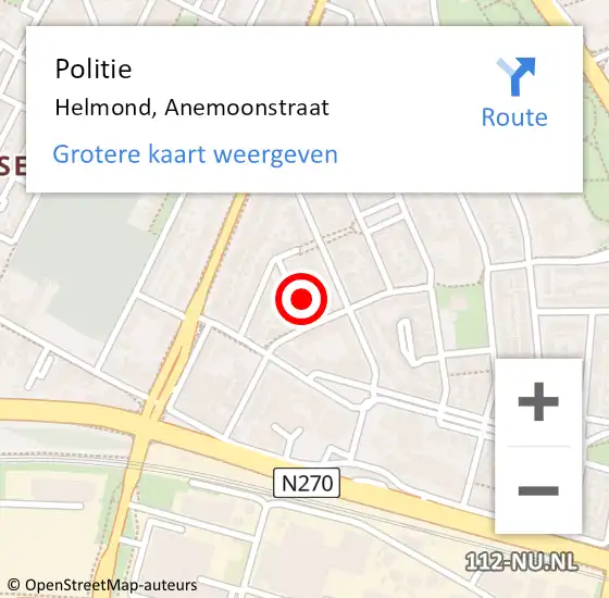 Locatie op kaart van de 112 melding: Politie Helmond, Anemoonstraat op 2 augustus 2024 21:13