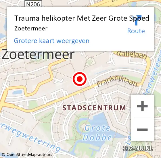 Locatie op kaart van de 112 melding: Trauma helikopter Met Zeer Grote Spoed Naar Zoetermeer op 2 augustus 2024 21:19