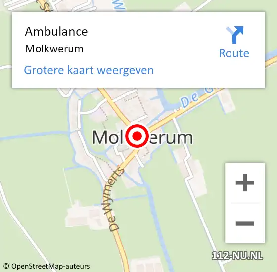 Locatie op kaart van de 112 melding: Ambulance Molkwerum op 2 augustus 2024 21:20