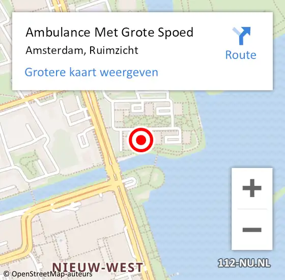 Locatie op kaart van de 112 melding: Ambulance Met Grote Spoed Naar Amsterdam, Ruimzicht op 2 augustus 2024 21:25