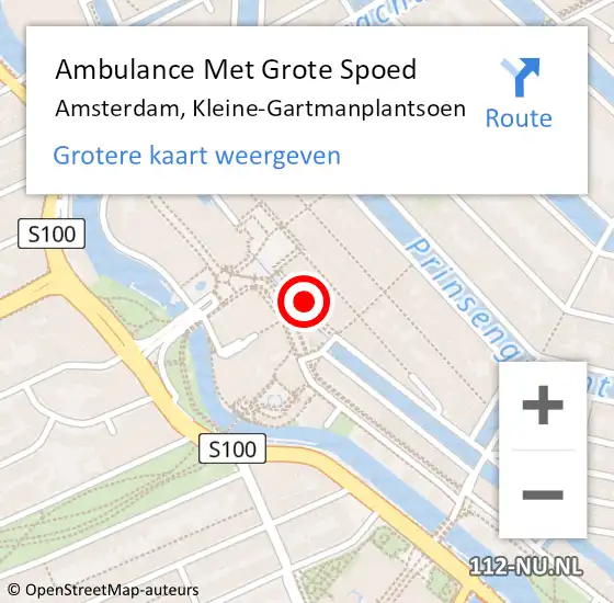 Locatie op kaart van de 112 melding: Ambulance Met Grote Spoed Naar Amsterdam, Kleine-Gartmanplantsoen op 2 augustus 2024 21:37