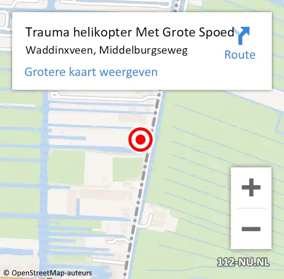 Locatie op kaart van de 112 melding: Trauma helikopter Met Grote Spoed Naar Waddinxveen, Middelburgseweg op 2 augustus 2024 21:41