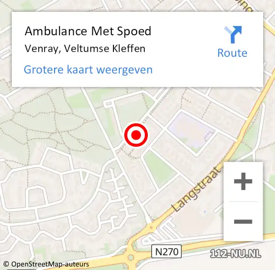 Locatie op kaart van de 112 melding: Ambulance Met Spoed Naar Venray, Veltumse Kleffen op 2 augustus 2024 21:45