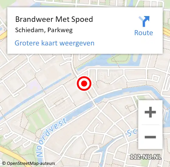 Locatie op kaart van de 112 melding: Brandweer Met Spoed Naar Schiedam, Parkweg op 2 augustus 2024 21:45