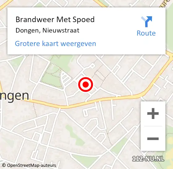 Locatie op kaart van de 112 melding: Brandweer Met Spoed Naar Dongen, Nieuwstraat op 2 augustus 2024 21:46