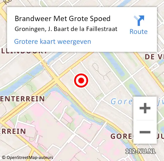 Locatie op kaart van de 112 melding: Brandweer Met Grote Spoed Naar Groningen, J. Baart de la Faillestraat op 2 augustus 2024 22:16