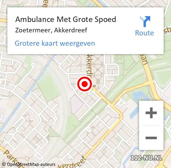 Locatie op kaart van de 112 melding: Ambulance Met Grote Spoed Naar Zoetermeer, Akkerdreef op 2 augustus 2024 22:18