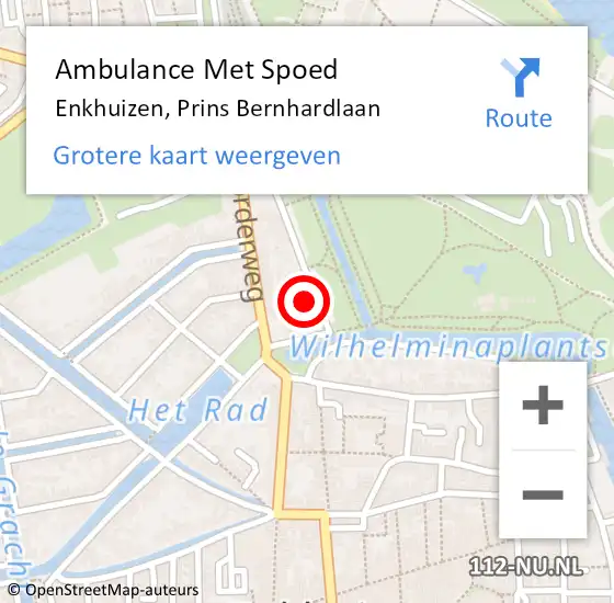 Locatie op kaart van de 112 melding: Ambulance Met Spoed Naar Enkhuizen, Prins Bernhardlaan op 2 augustus 2024 22:31