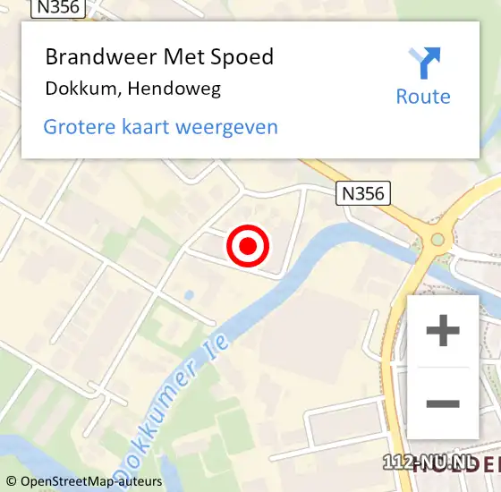 Locatie op kaart van de 112 melding: Brandweer Met Spoed Naar Dokkum, Hendoweg op 2 augustus 2024 22:32