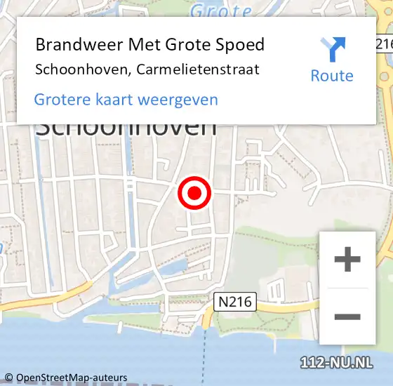 Locatie op kaart van de 112 melding: Brandweer Met Grote Spoed Naar Schoonhoven, Carmelietenstraat op 2 augustus 2024 22:54