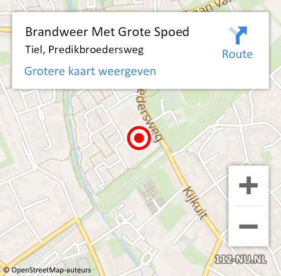 Locatie op kaart van de 112 melding: Brandweer Met Grote Spoed Naar Tiel, Predikbroedersweg op 2 augustus 2024 23:32