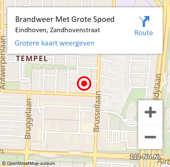 Locatie op kaart van de 112 melding: Brandweer Met Grote Spoed Naar Eindhoven, Zandhovenstraat op 2 augustus 2024 23:54