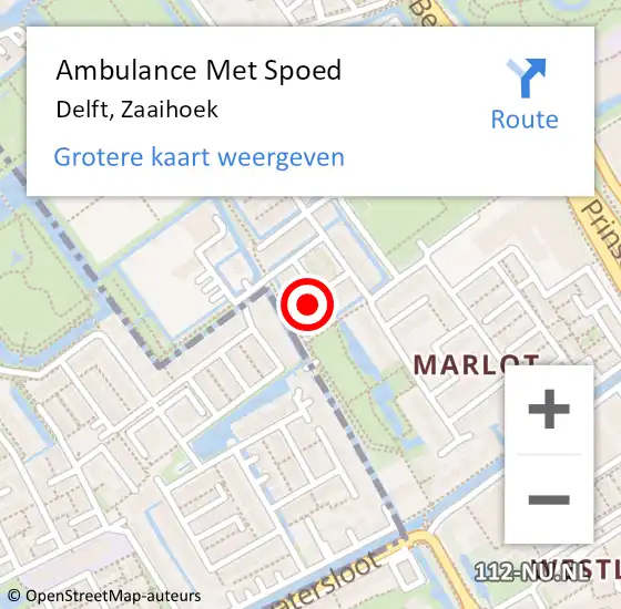 Locatie op kaart van de 112 melding: Ambulance Met Spoed Naar Delft, Zaaihoek op 2 augustus 2024 23:59