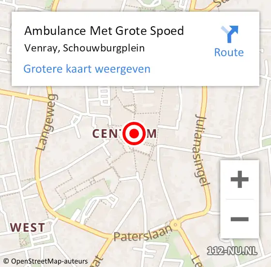 Locatie op kaart van de 112 melding: Ambulance Met Grote Spoed Naar Venray, Schouwburgplein op 2 augustus 2024 23:59