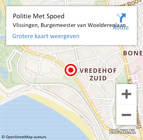 Locatie op kaart van de 112 melding: Politie Met Spoed Naar Vlissingen, Burgemeester van Woelderenlaan op 3 augustus 2024 00:06